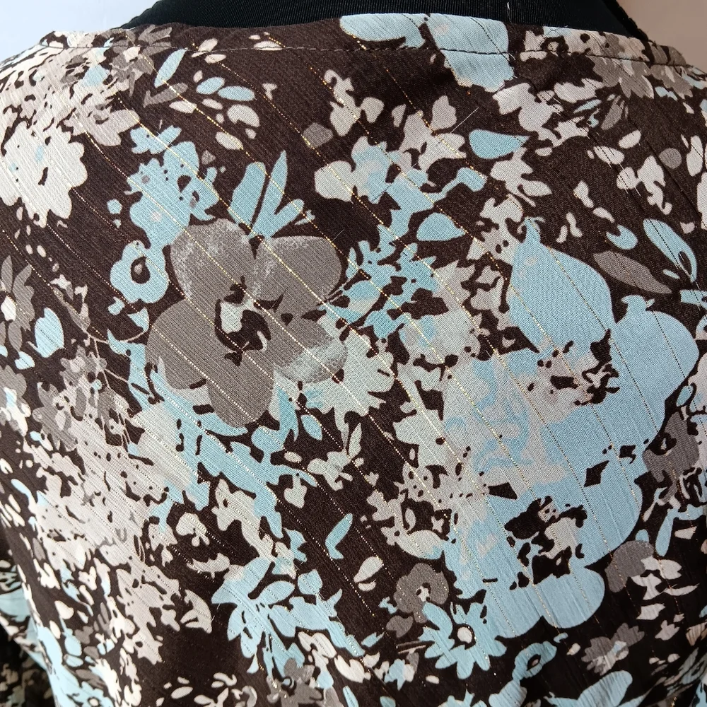 Tailor B. Moss Women's M Brown & Teal Floral Babydoll Style Long-Sleeve Top - Picture 8 of 8